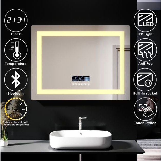 Cermin Kamar Mandi LED Diterangi Dipanaskan Dengan Bluetooth 600 * 800 700 * 900 750 * 1000